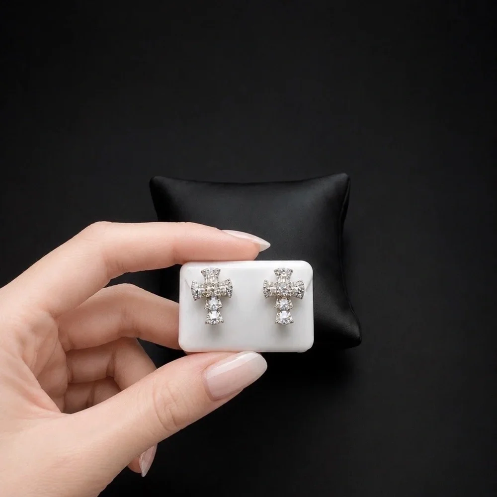 925 Sterling Silver 1.50CT MOISSANITE Cross Stud Earrings - PUSH or SCREW BACKS